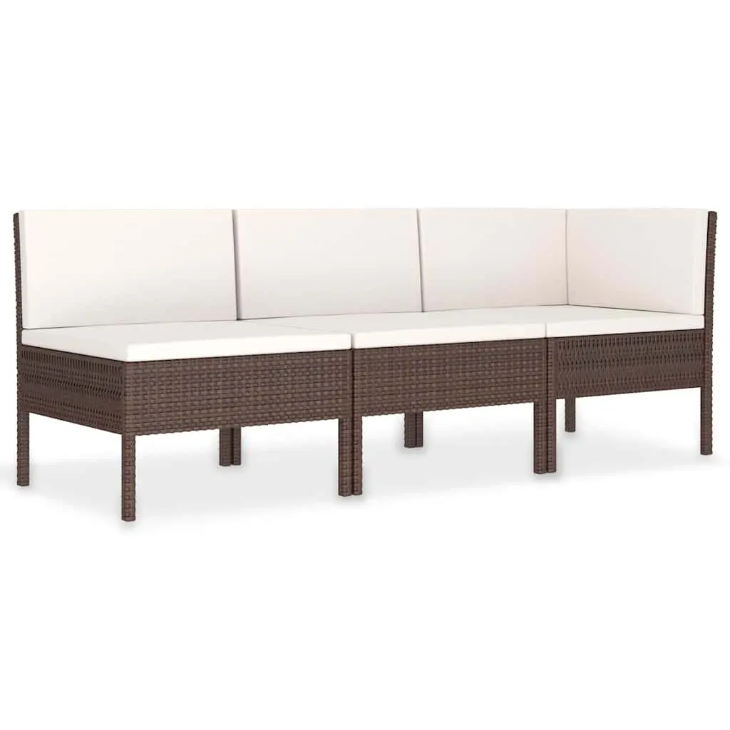 Garden Lounge Set 3 Piece Outdoor Furniture Poly Rattan Brown