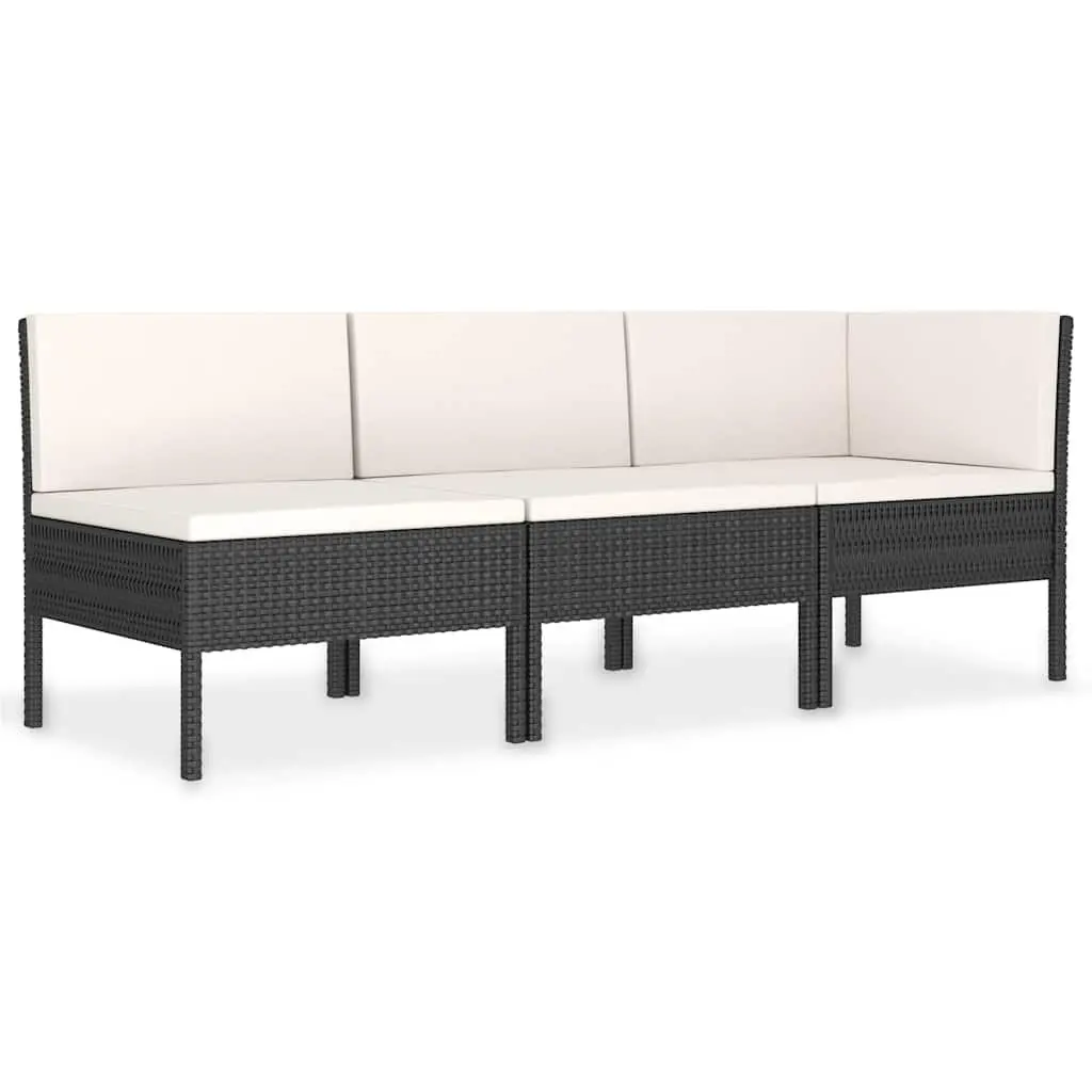 Garden Lounge Set Outdoor Furniture 3 Piece Black Poly Rattan Patio Sofa
