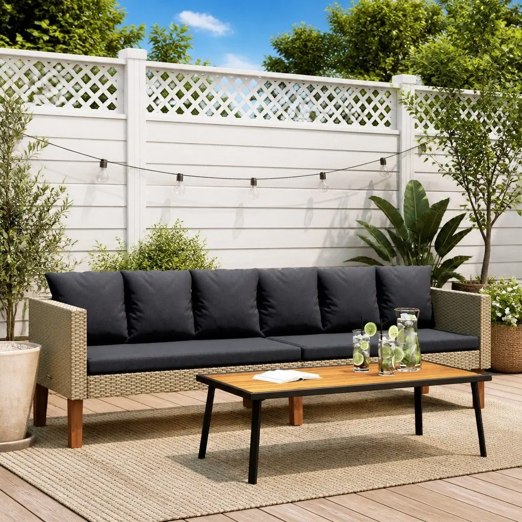 3-Seater Garden Sofa Outdoor Couch Beige Poly Rattan with Cushions