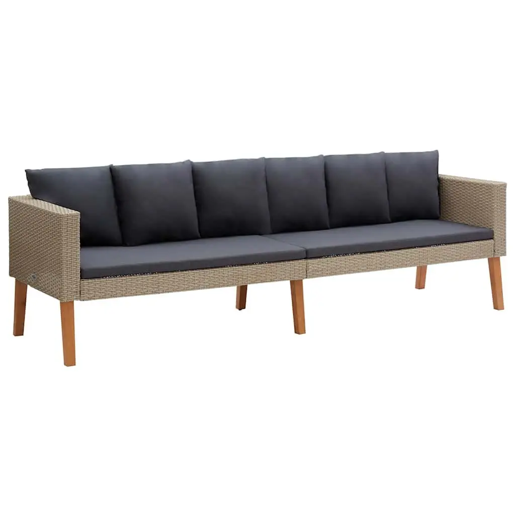 3-Seater Garden Sofa Outdoor Couch Beige Poly Rattan with Cushions