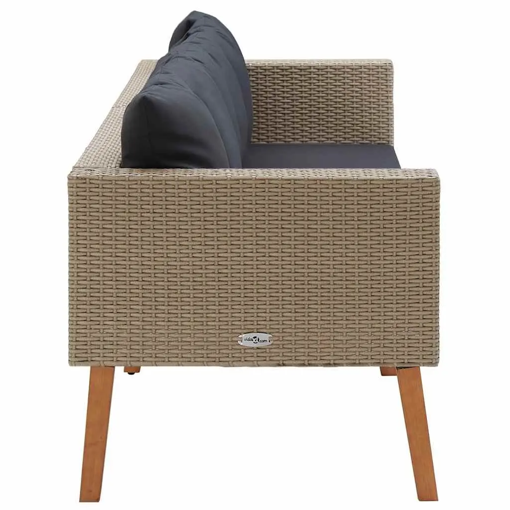 3-Seater Garden Sofa Outdoor Couch Beige Poly Rattan with Cushions