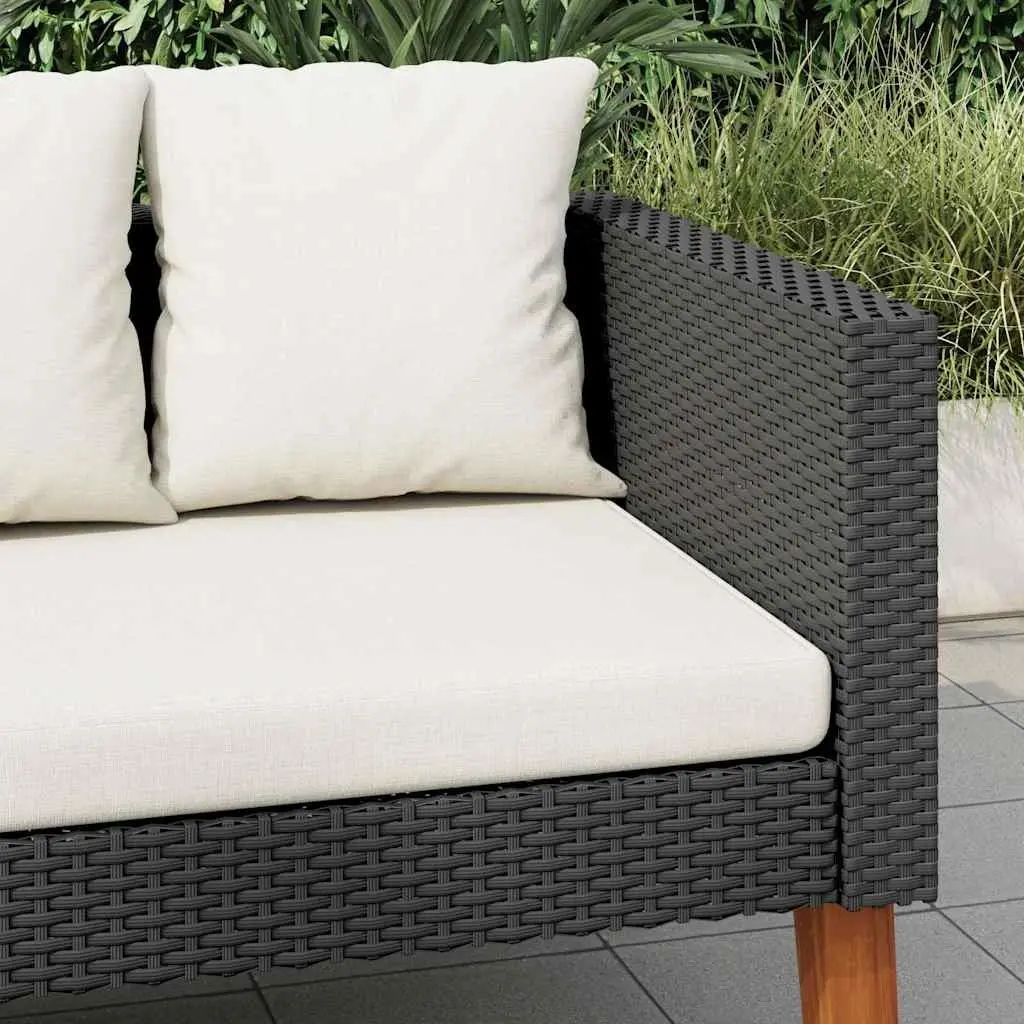 3-Seater Garden Sofa Black Poly Rattan Outdoor Lounge Seating with Cushions