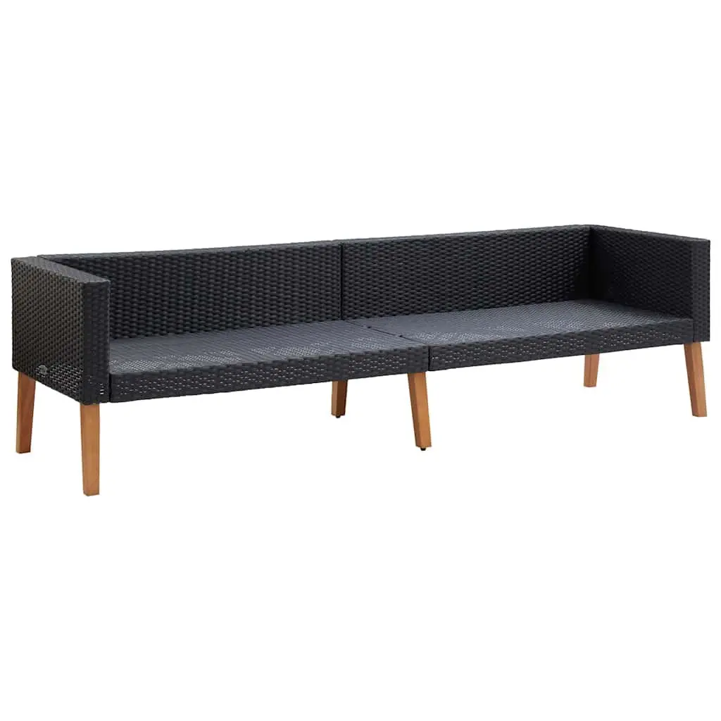 3-Seater Garden Sofa Black Poly Rattan Outdoor Lounge Seating with Cushions