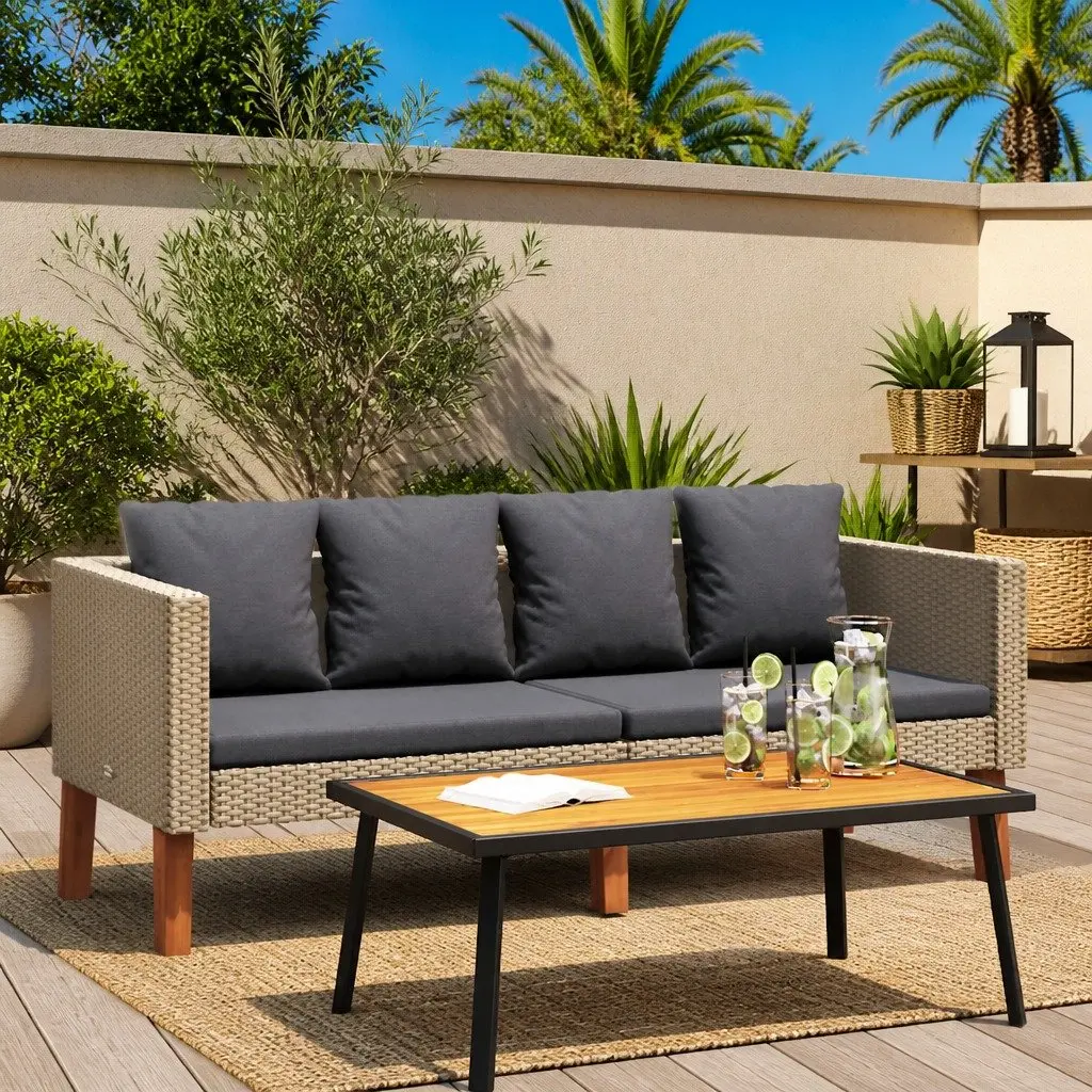 2-Seater Outdoor Garden Sofa Lounge Seat Patio Furniture Cushions Beige