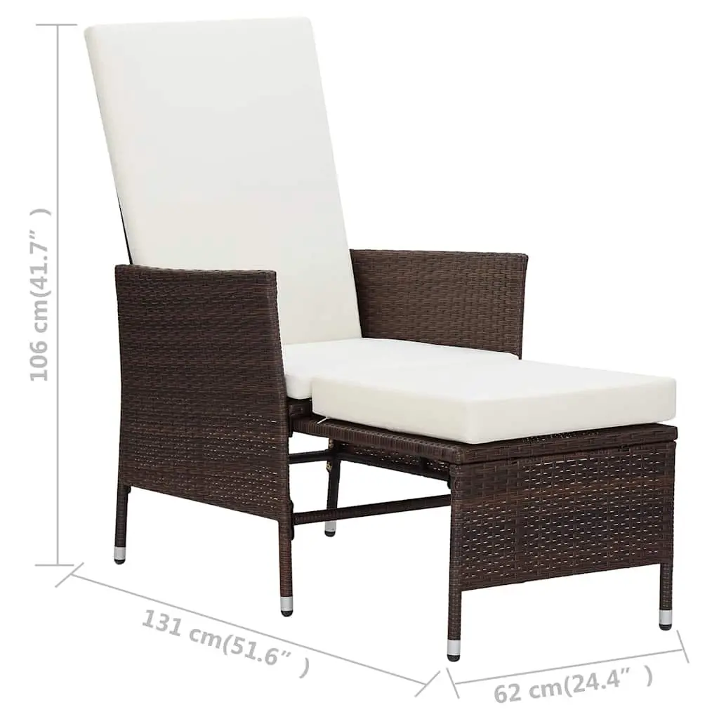 Reclining Garden Chair Outdoor Seating Adjustable Brown PE Rattan Armchair with Footrest