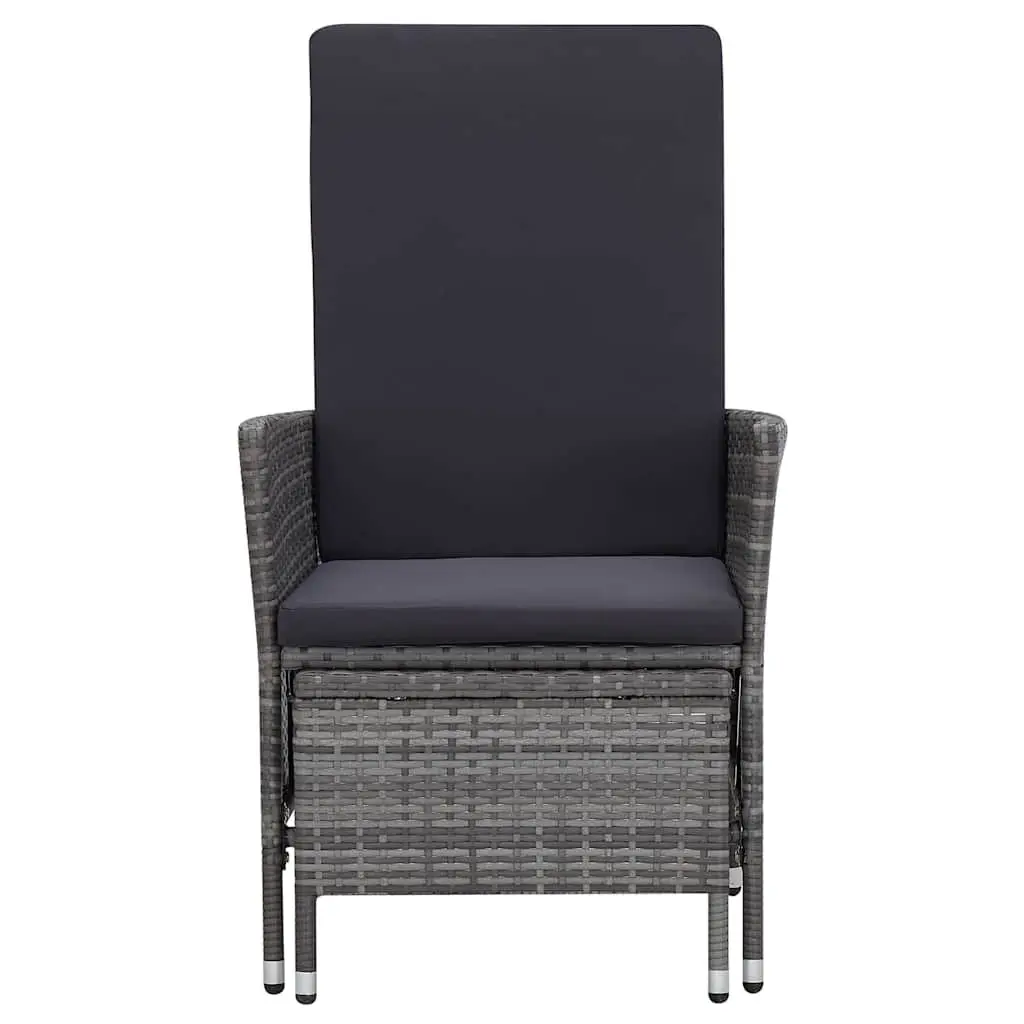 Reclining Garden Chair with Cushions Grey Poly Rattan Outdoor Armchair Footrest