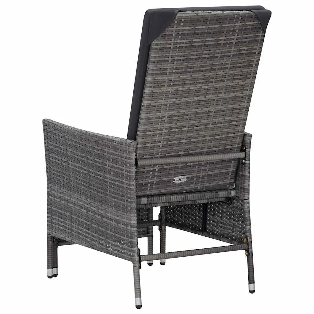 Reclining Garden Chair with Cushions Grey Poly Rattan Outdoor Armchair Footrest