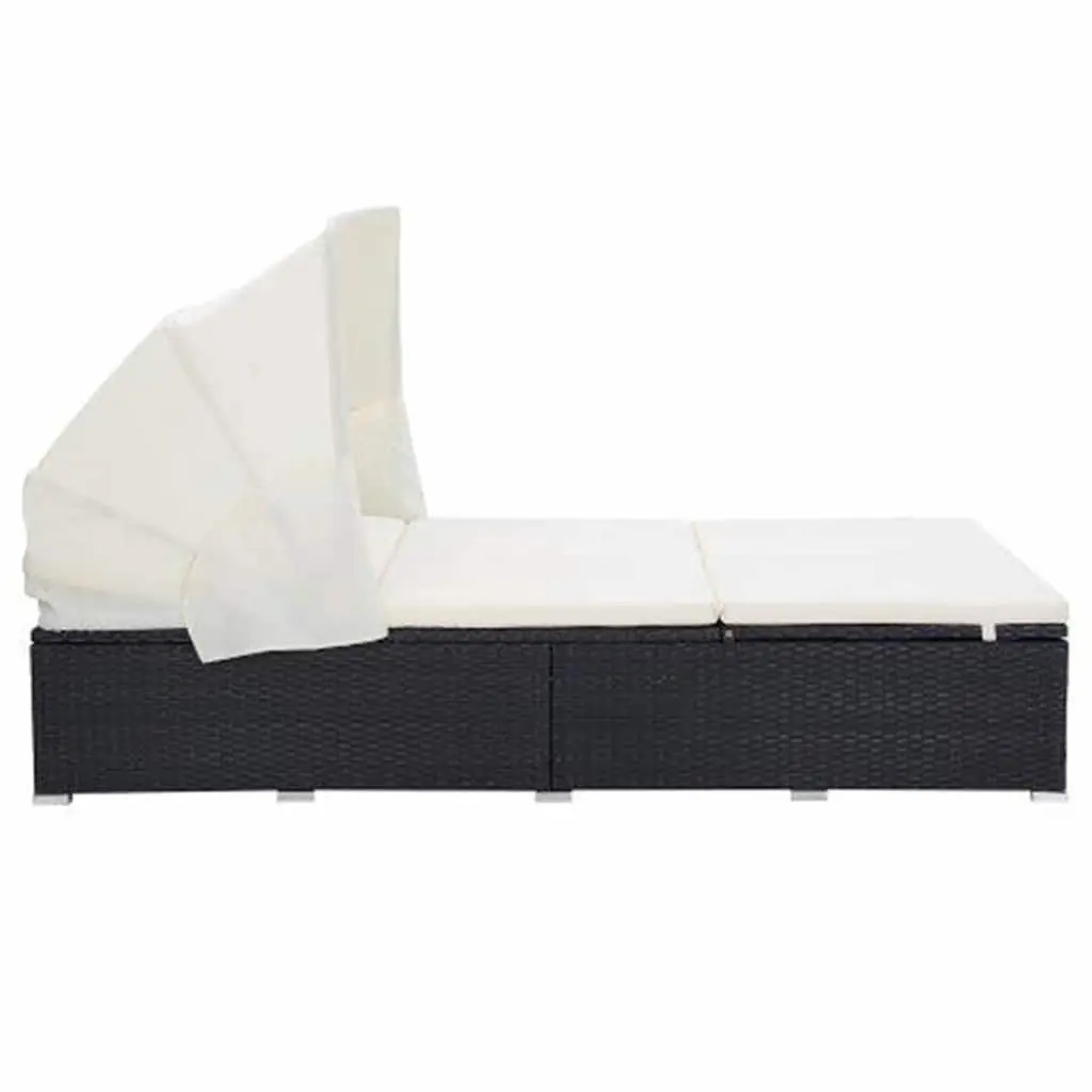 2-Person Sunbed Lounger Outdoor Relaxation Adjustable Black with Cushion Foldable Roof