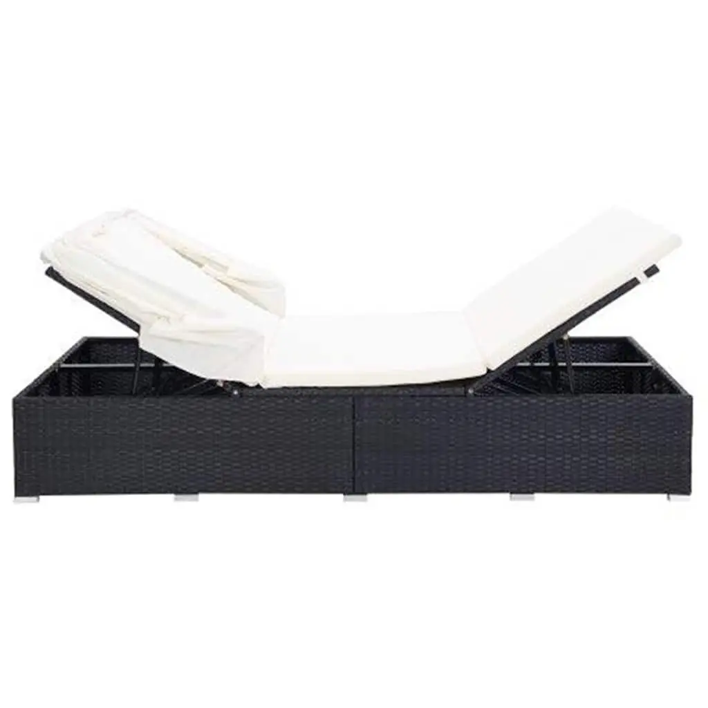 2-Person Sunbed Lounger Outdoor Relaxation Adjustable Black with Cushion Foldable Roof