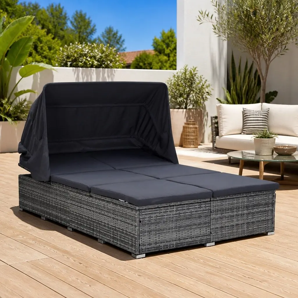 2-Person Sunbed with Canopy for Relaxation