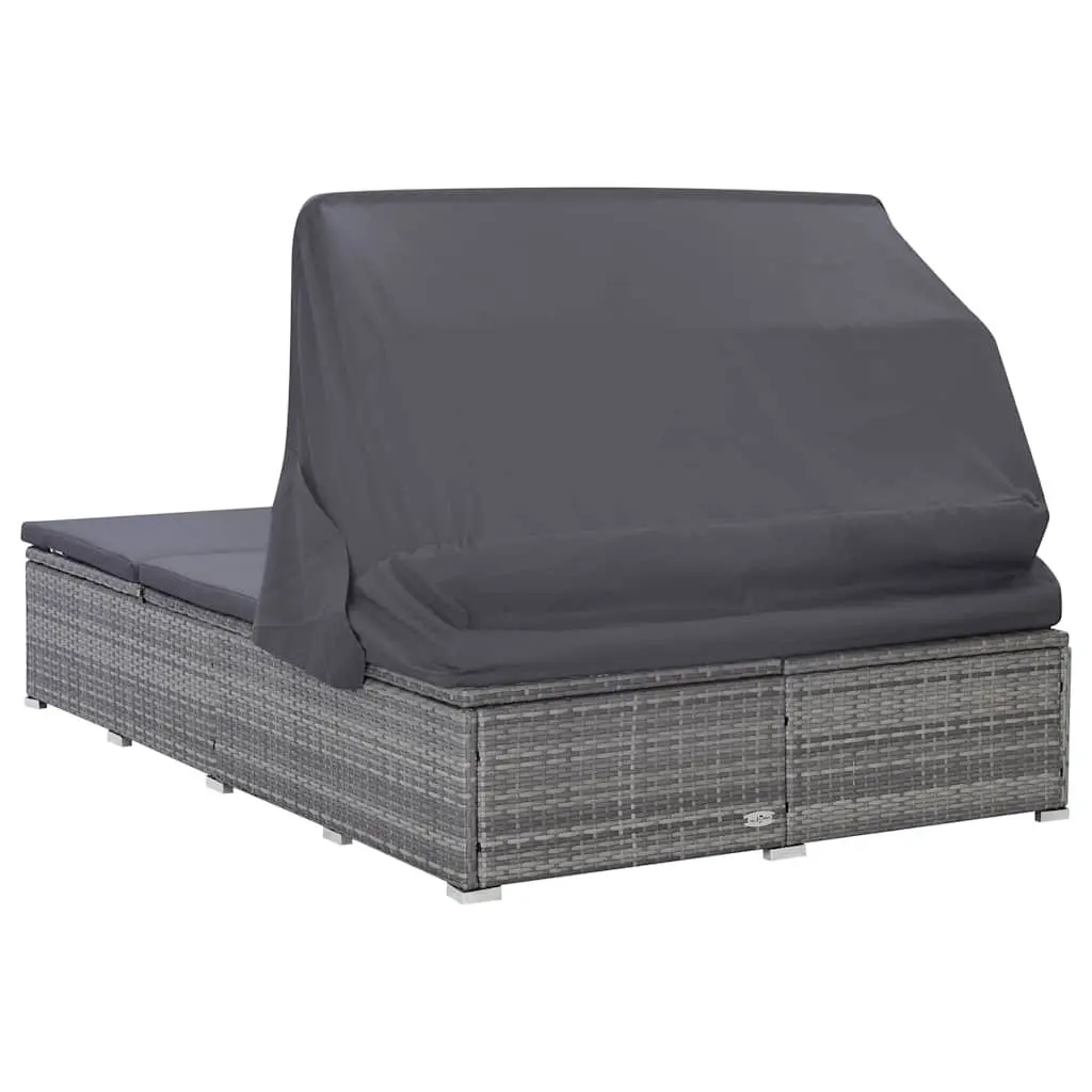 2-Person Sunbed Lounger Outdoor Pool Chaise Adjustable Canopy Cushion Grey