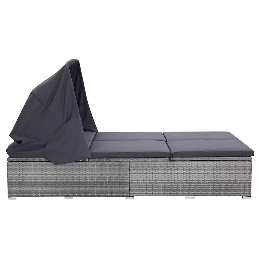 2-Person Sunbed Lounger Outdoor Pool Chaise Adjustable Canopy Cushion Grey