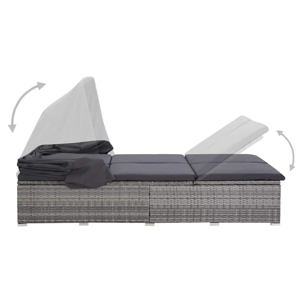 2-Person Sunbed Lounger Outdoor Pool Chaise Adjustable Canopy Cushion Grey