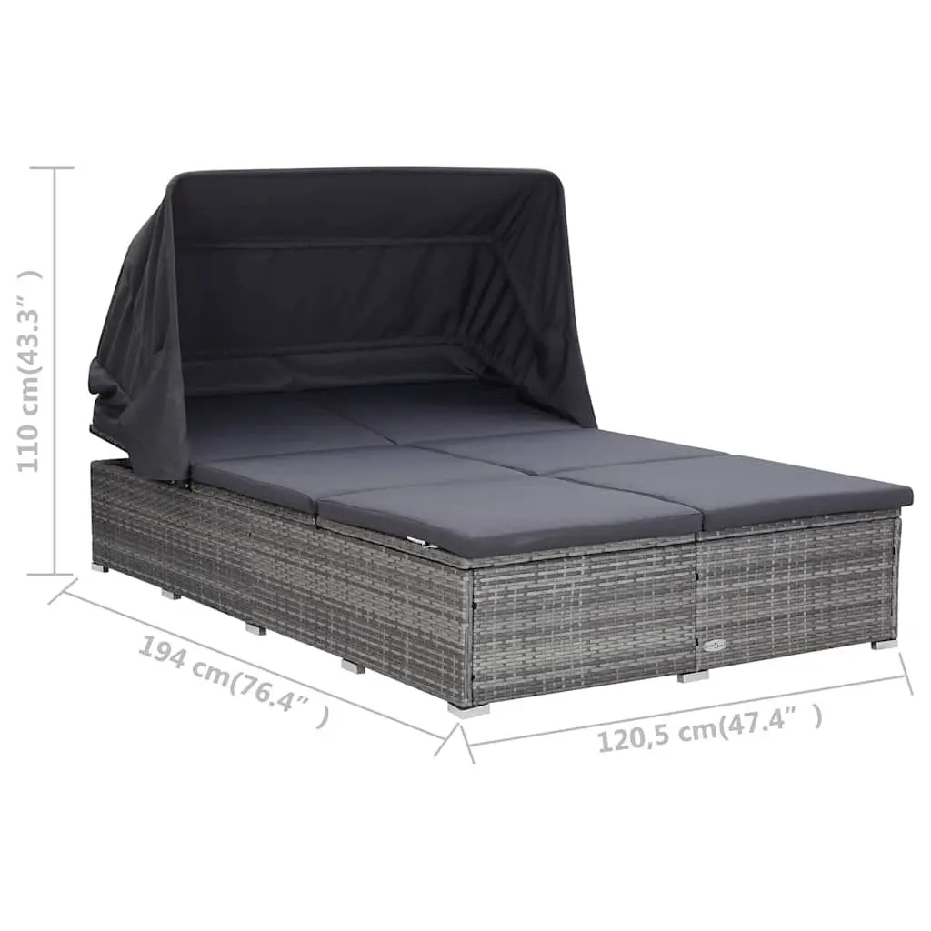2-Person Sunbed Lounger Outdoor Pool Chaise Adjustable Canopy Cushion Grey