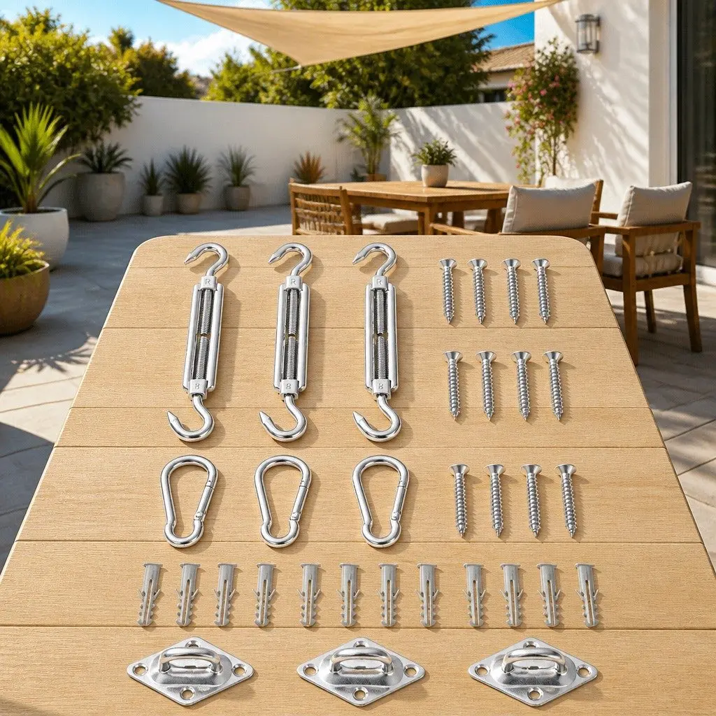 Sunshade Sail Accessory Set Stainless Steel Fittings 9 Piece