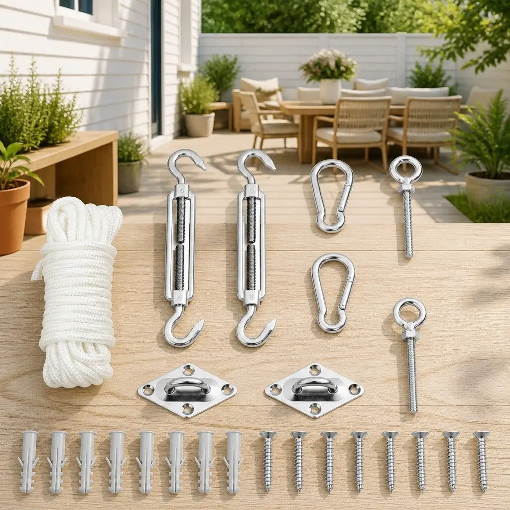 Stainless Steel Fittings Turnbuckle Carabiner Sunshade Sail Accessory Set 9 Piece