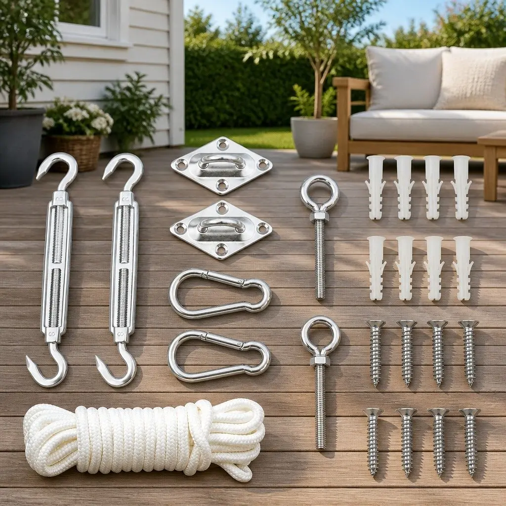 Stainless Steel Fittings Hardware Kit for Sunshade Sail Installation 9 Piece Adjustable Accessories