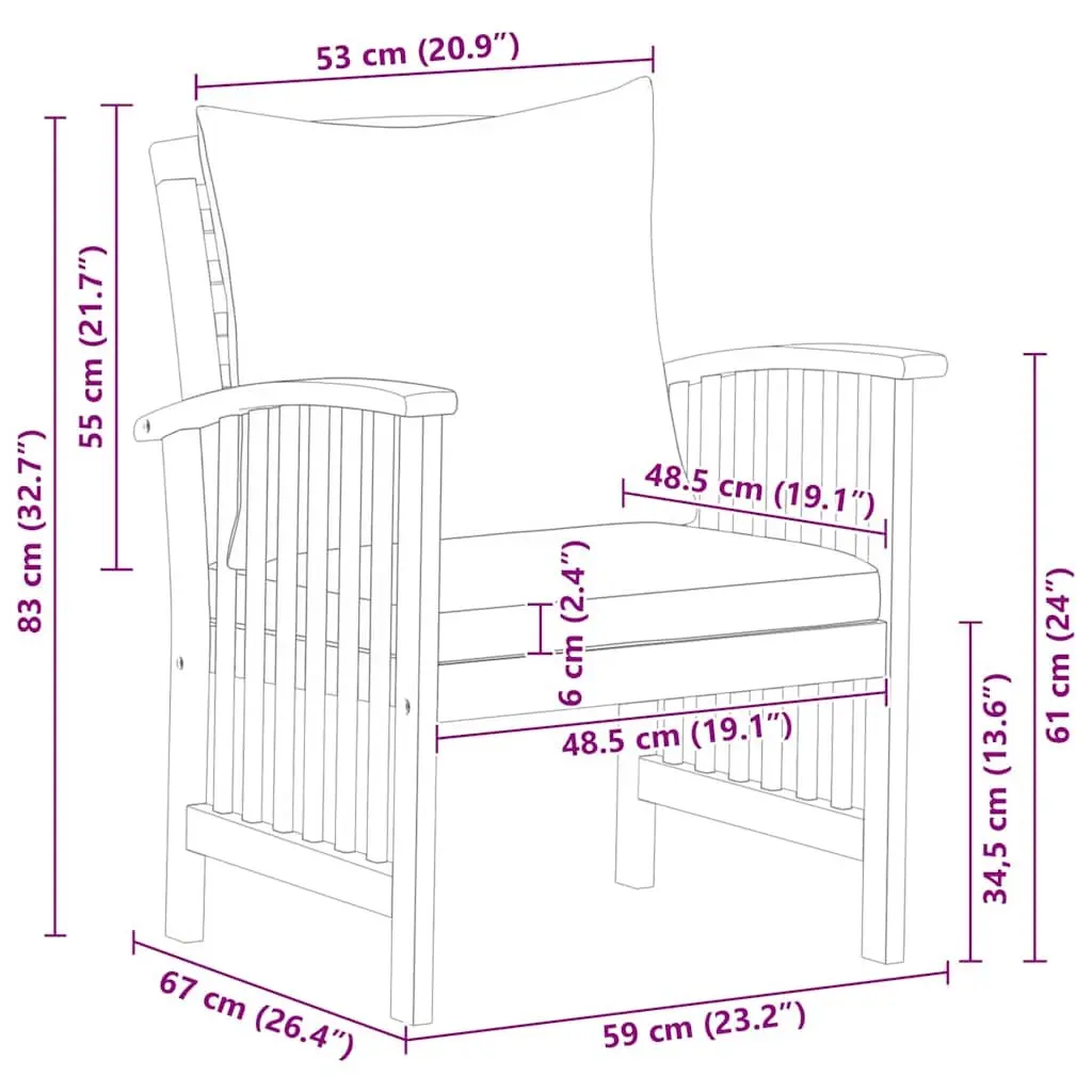 Wooden Garden Chairs Set of 2 with Cushions