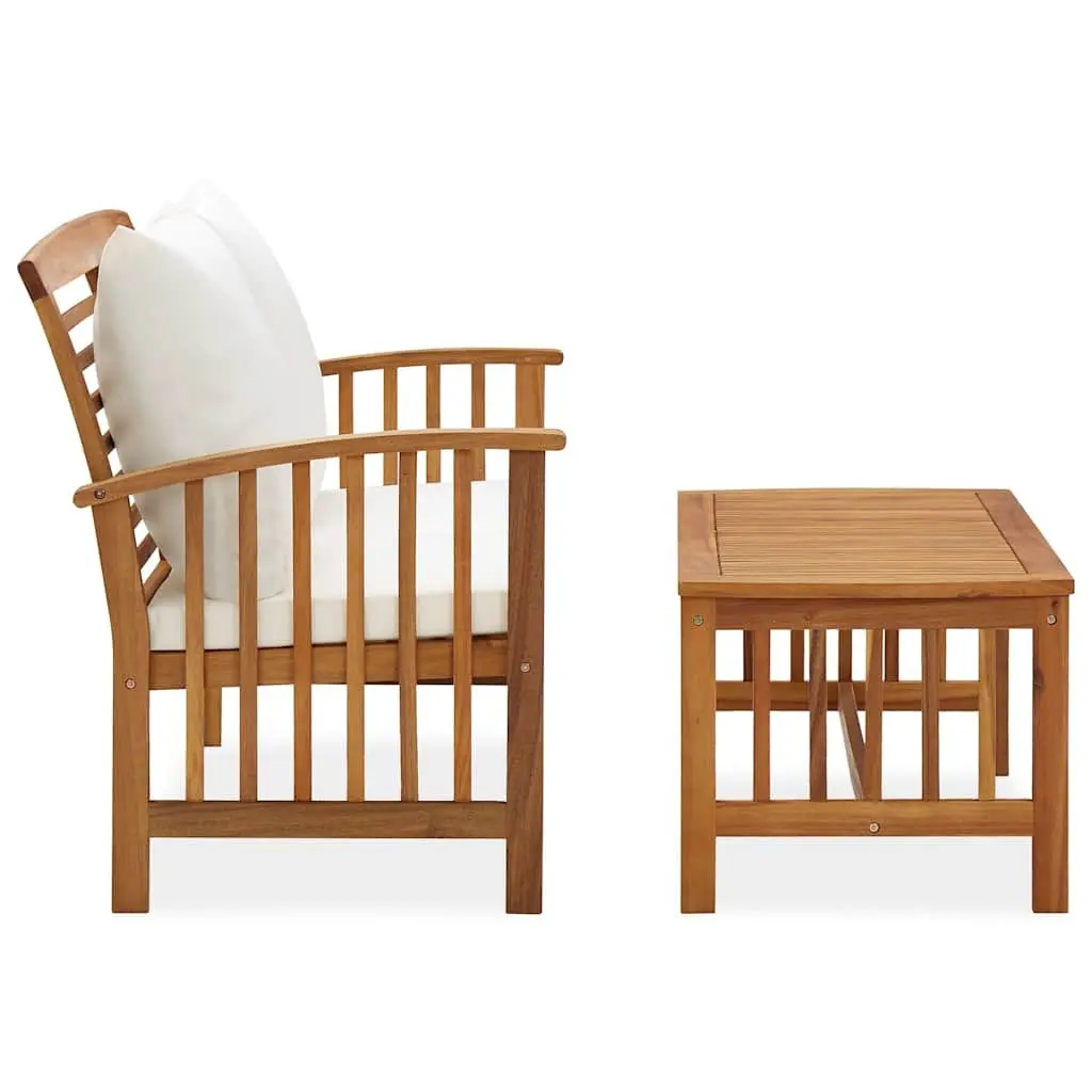 Garden Lounge Set 2 Piece Outdoor Furniture Bench Coffee Table Cushions White