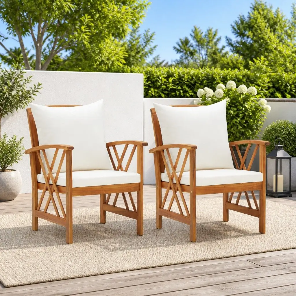 Outdoor Garden Chairs Set 2 pcs Solid Wood Patio Seating White