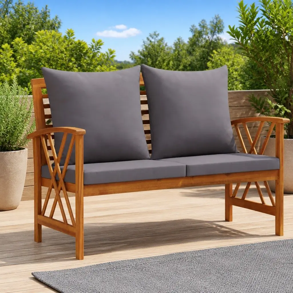 Garden Bench Outdoor Seating 119cm Grey Solid Acacia Wood with Cushions