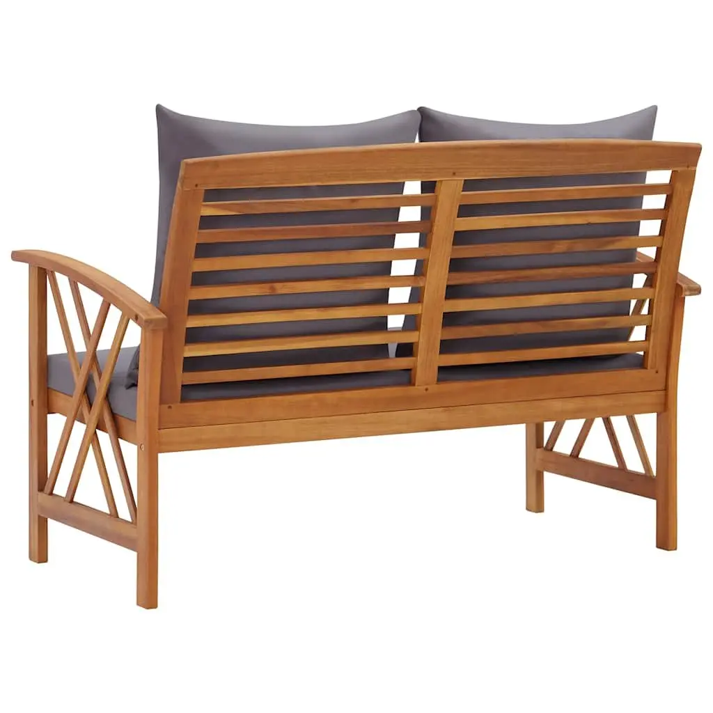 Garden Bench Outdoor Seating 119cm Grey Solid Acacia Wood with Cushions