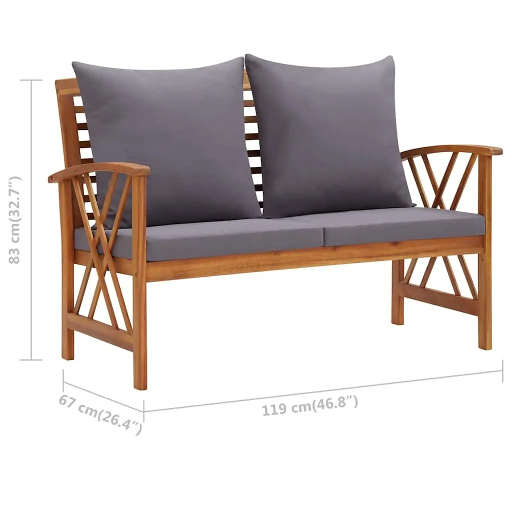Garden Bench Outdoor Seating 119cm Grey Solid Acacia Wood with Cushions