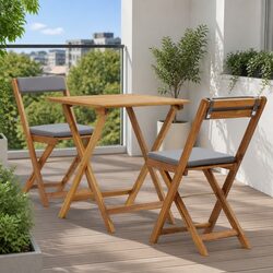 Comfortable 3 Piece Folding Bistro Set - Grey Cushions