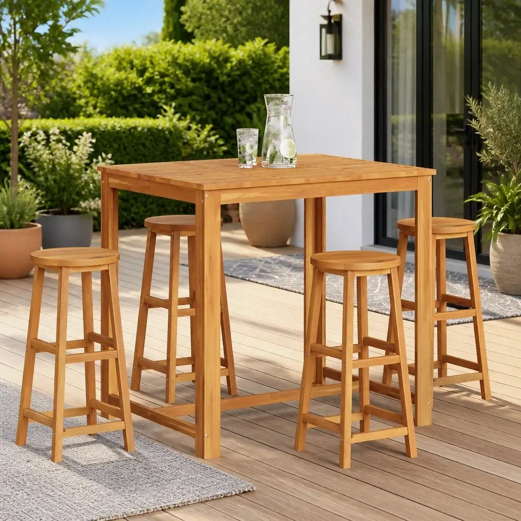 Bar Stools Outdoor Garden Seating 4 Piece Solid Acacia Wood Brown