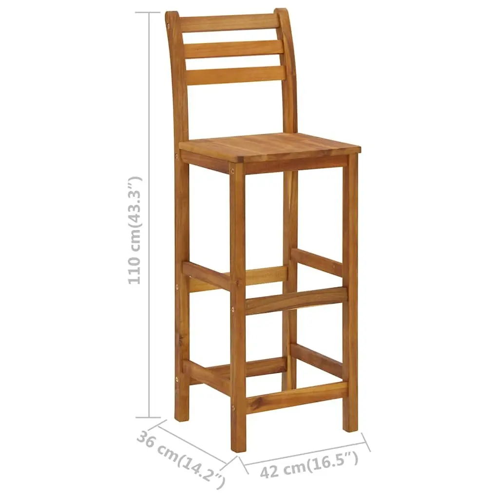 Solid Acacia Wood Bar Stools Set of 4 Indoor Outdoor Seating Kitchen Dining