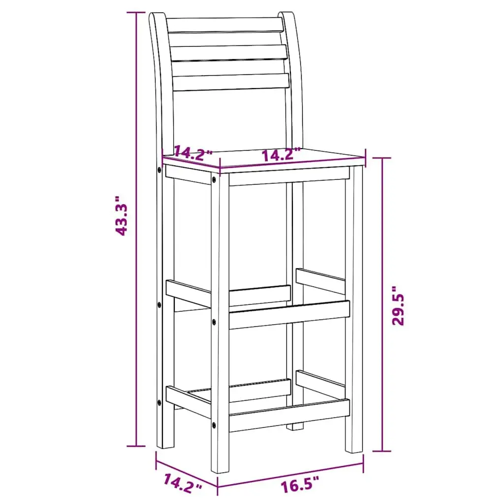 Solid Acacia Wood Bar Stools Set of 4 Indoor Outdoor Seating Kitchen Dining
