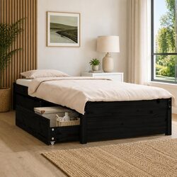Reliable Black Wooden Bed Frame with Ample Storage