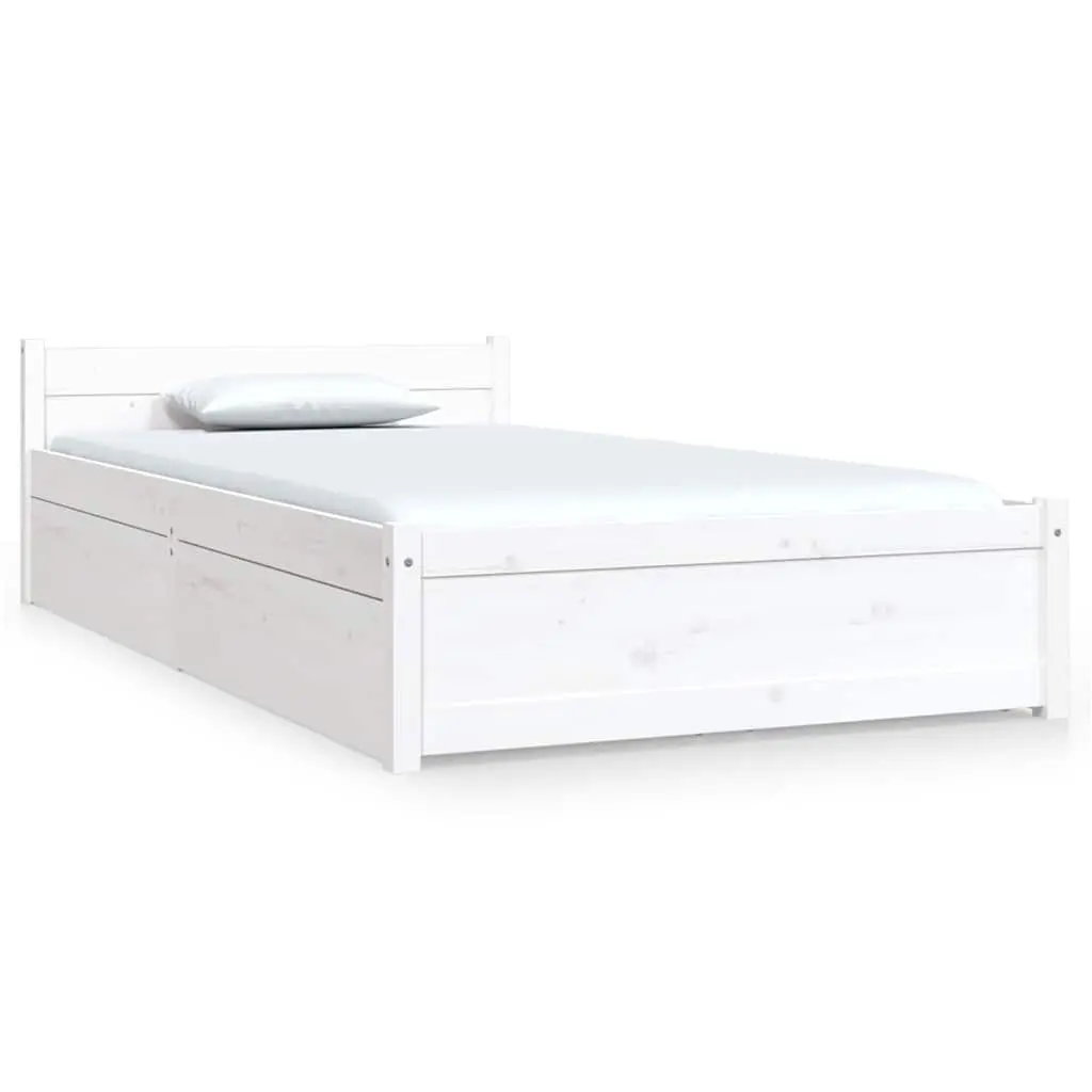 Bed Frame with Storage Drawers White 90x190cm Wooden