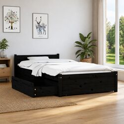 Reliable Black Wooden Bed Frame with Integrated Storage