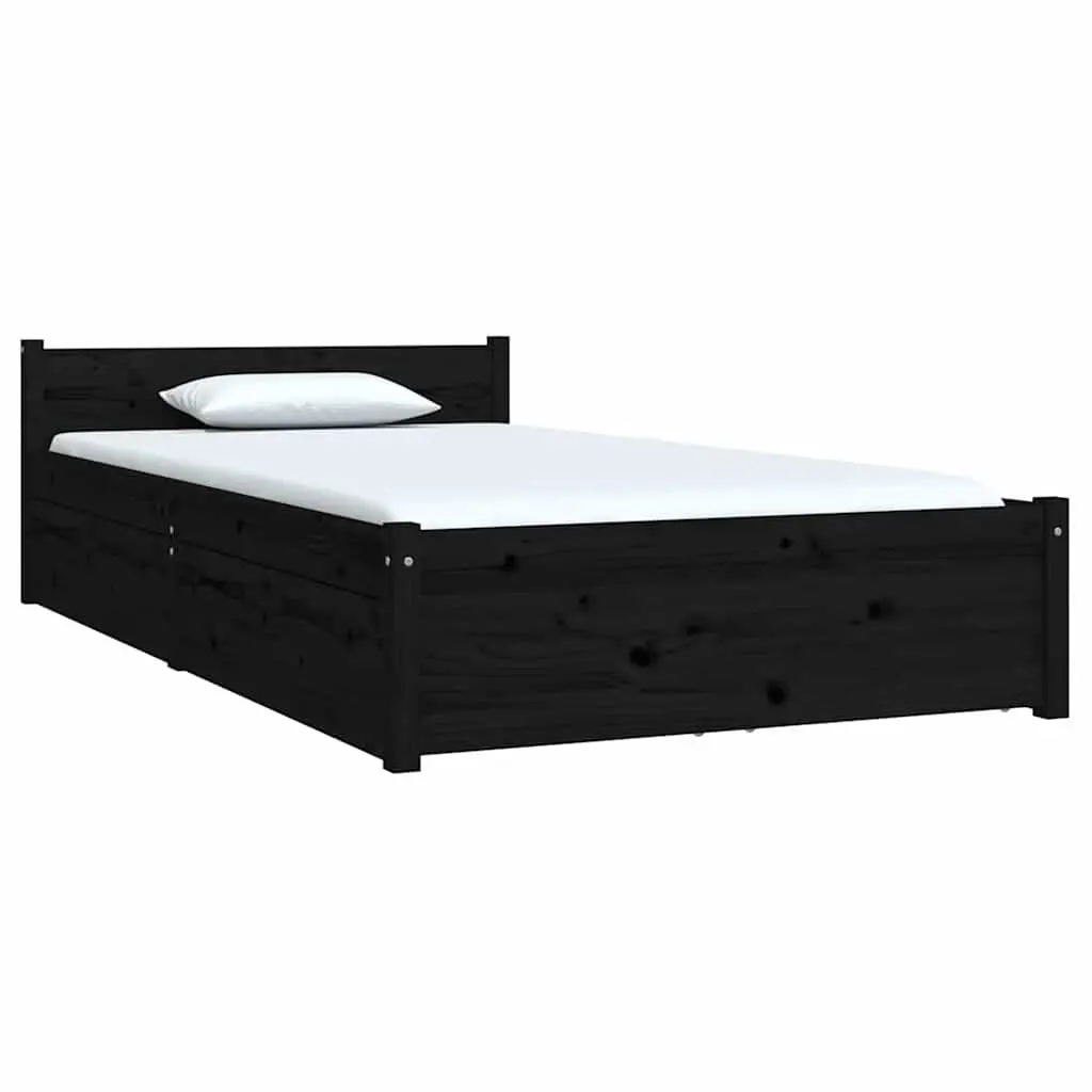 Black Wooden Bed Frame Single 90x190 cm with Storage Drawers