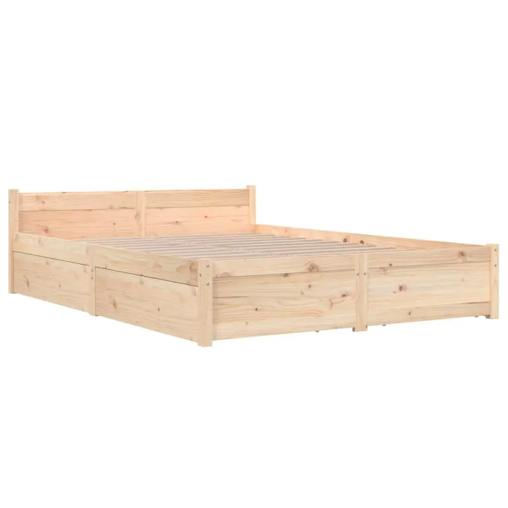 Wooden Bed Frame with Storage Drawers 135x190cm Brown