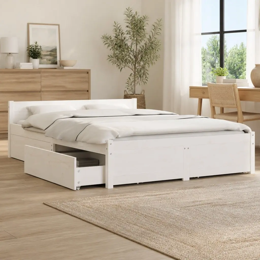 White Bed Frame with Storage