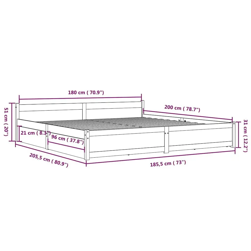 King Bed Frame with Storage Drawers Wooden Slats White 183x203 cm Modern