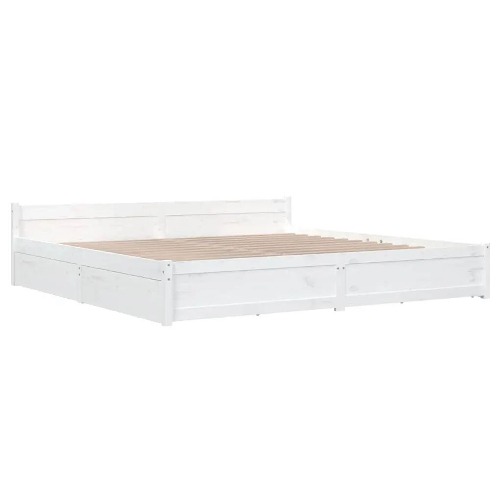 King Bed Frame with Storage Drawers Wooden Slats White 183x203 cm Modern