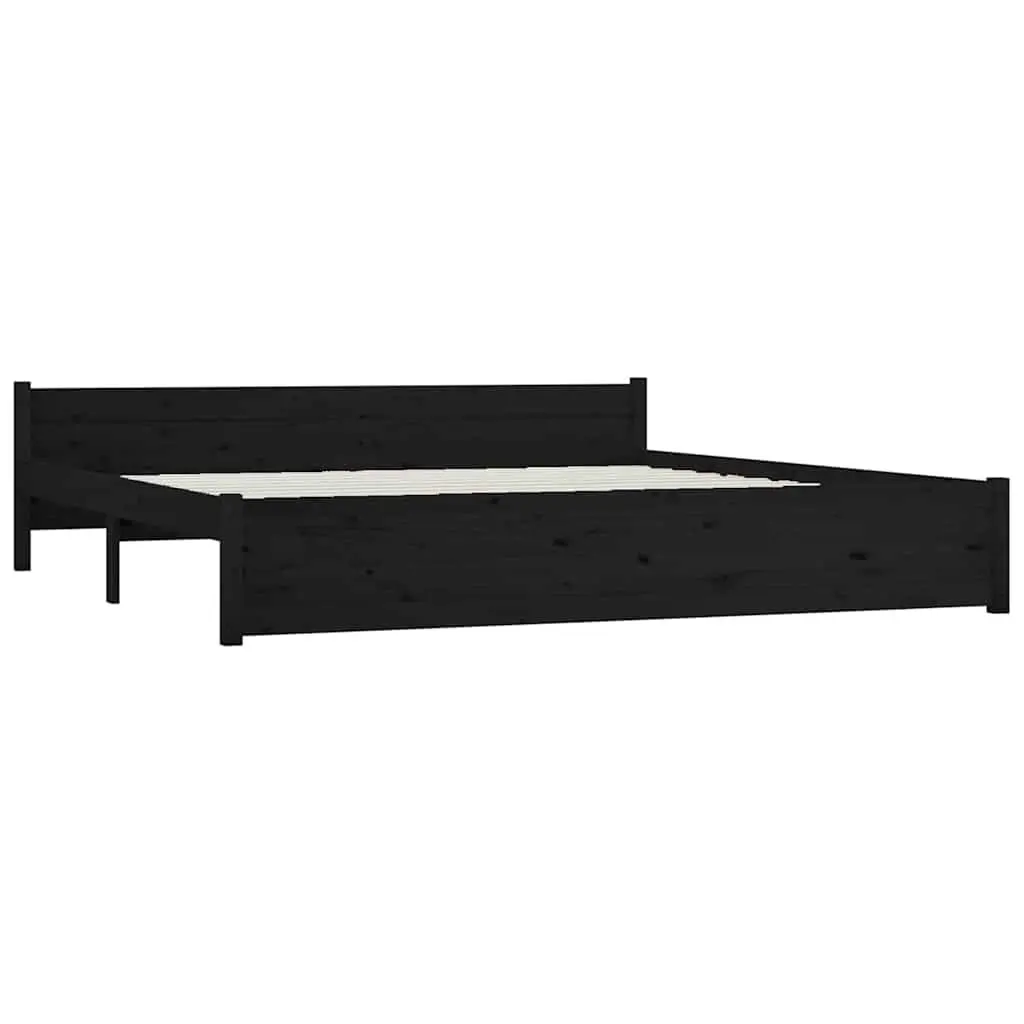 King Bed Frame with Storage Drawers Wooden Slats Black 183x203 cm Bedroom
