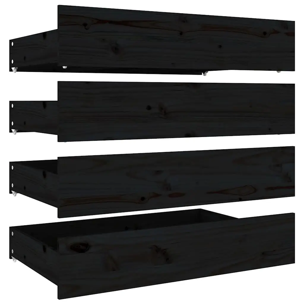 King Bed Frame with Storage Drawers Wooden Slats Black 183x203 cm Bedroom