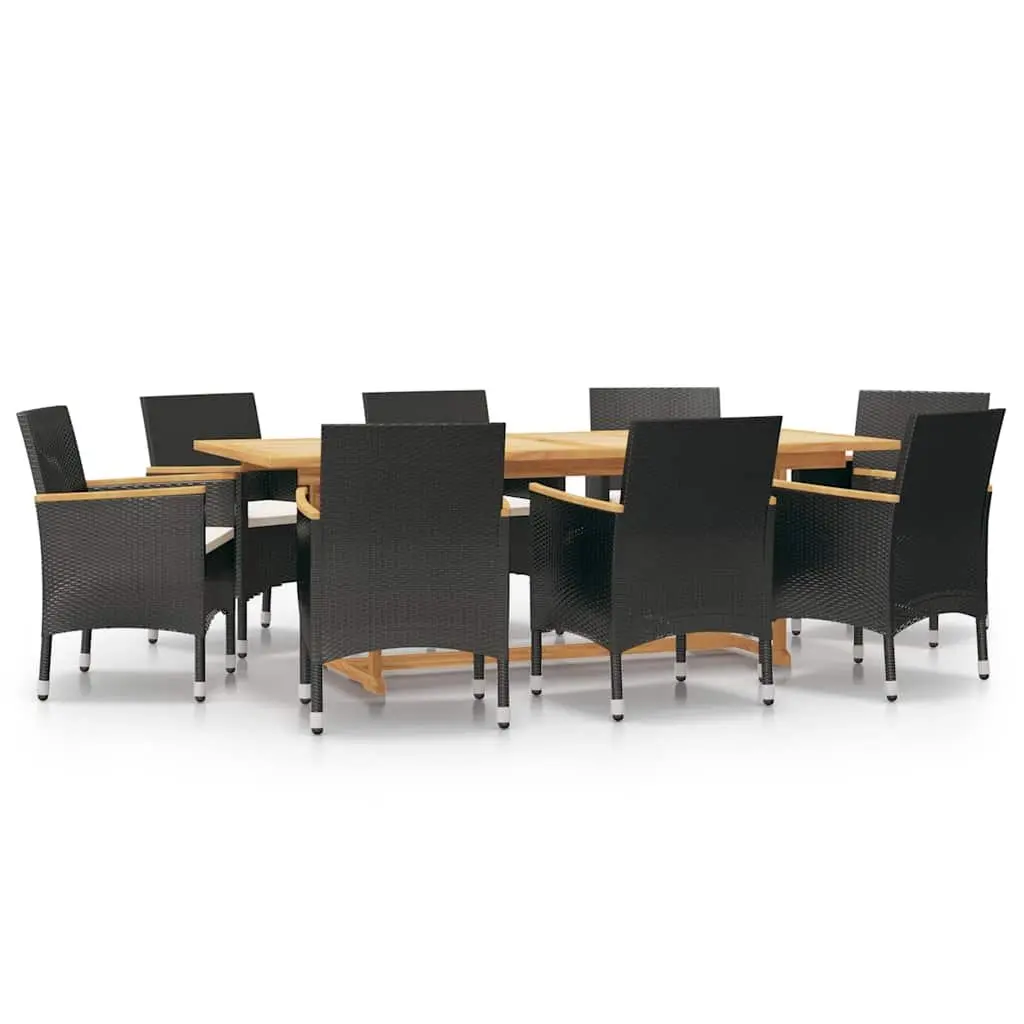 9 Piece Garden Dining Set Outdoor Acacia Wood Chairs Table with Cushions Black