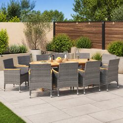 Comfortable 11-Piece Grey Acacia Wood Dining Set