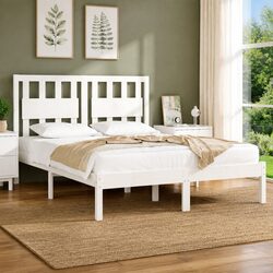 Comforting White Solid Wood Bed Frame 135x190 cm