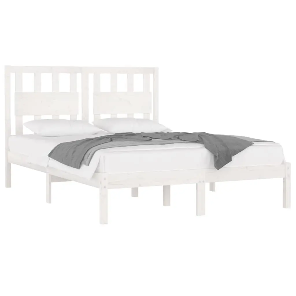 Bed Frame White Solid Wood 135x190 cm Wooden Bedroom Furniture without Mattress
