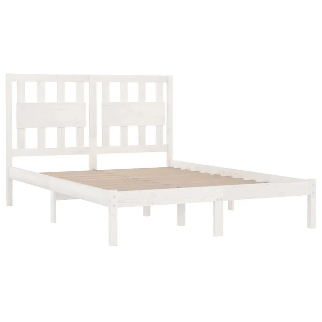Bed Frame White Solid Wood 135x190 cm Wooden Bedroom Furniture without Mattress