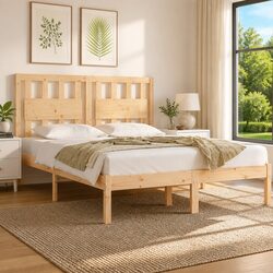 Bed Frame Solid Pine Wood 150x200 cm Bedroom Furniture Brown Rustic Headboard