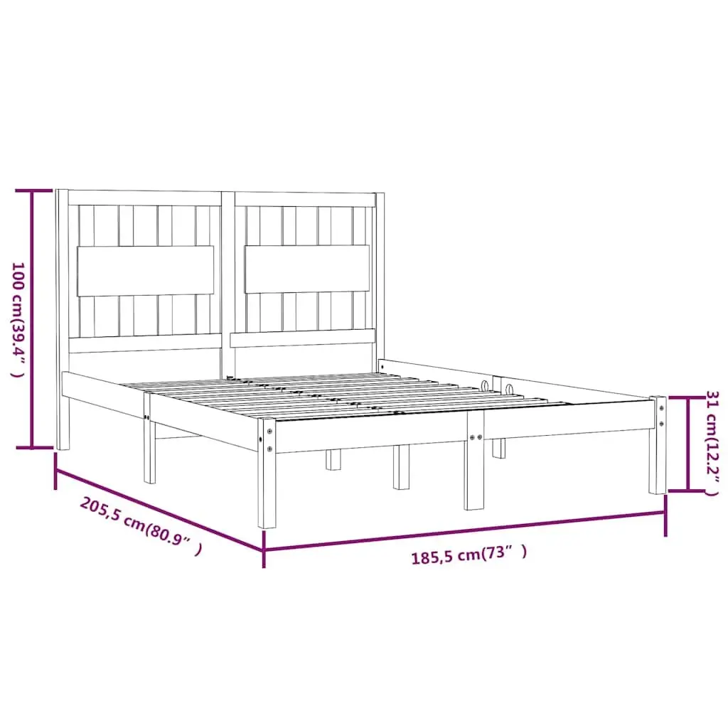 King Bed Frame 183x203 cm White Solid Wood Bedroom Furniture Headboard