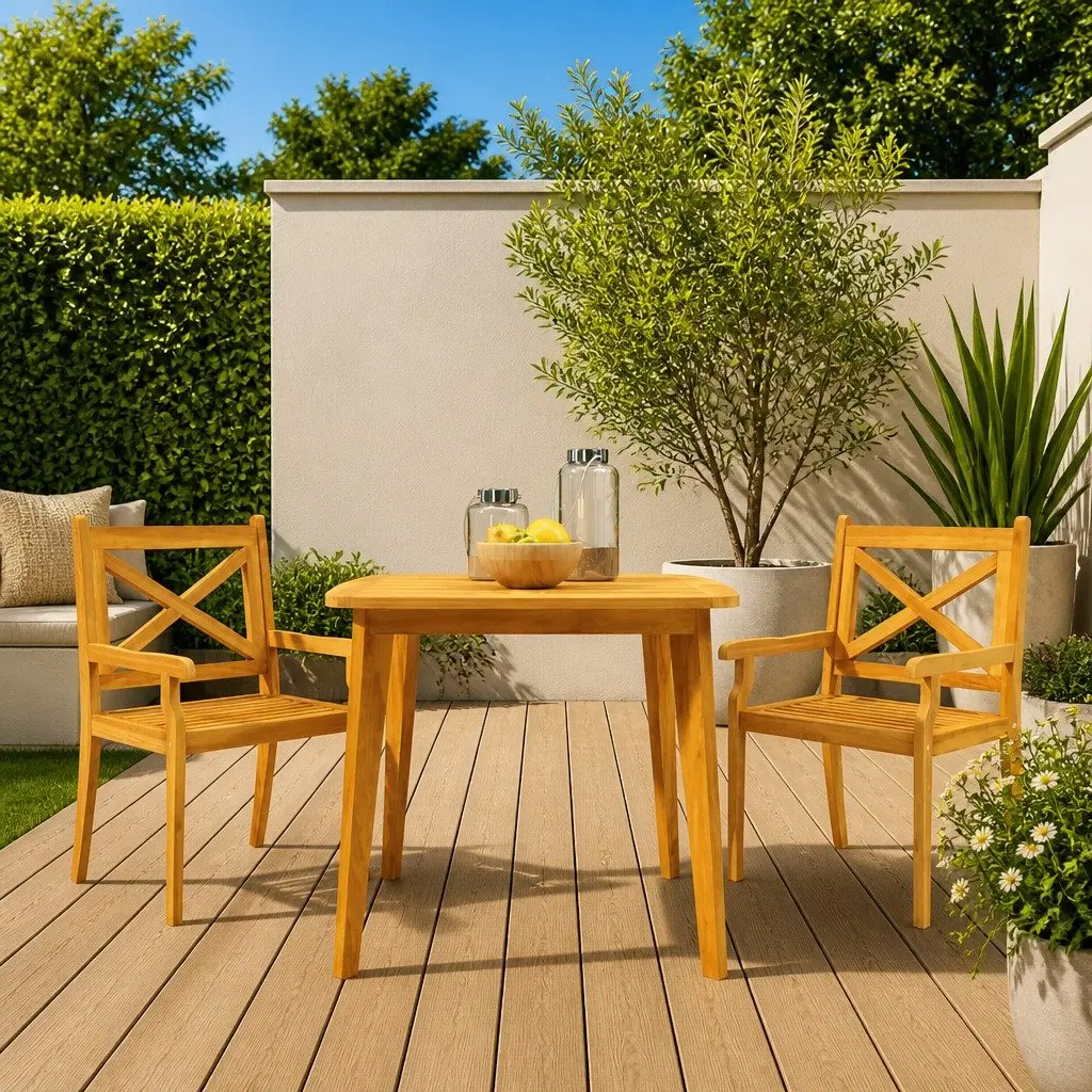 Garden Table Outdoor Dining 85x85x75cm Brown Solid Wood Acacia Slatted Top