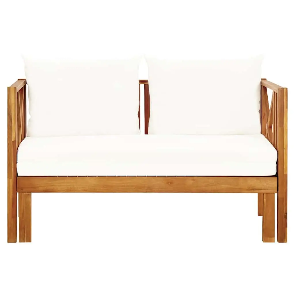 2-Seater Garden Bench Daybed Solid Acacia Wood Outdoor Indoor Seating Cream